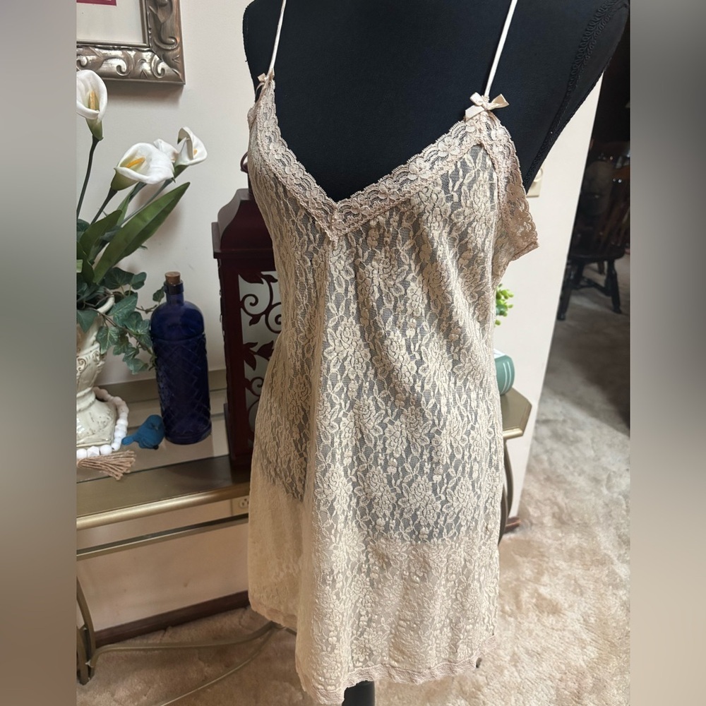 MORGAN TAYLOR INTIMIDATES Cream Bow Lace Slip Dress Sleep Wear PJ’s Size L - Picture 9 of 13
